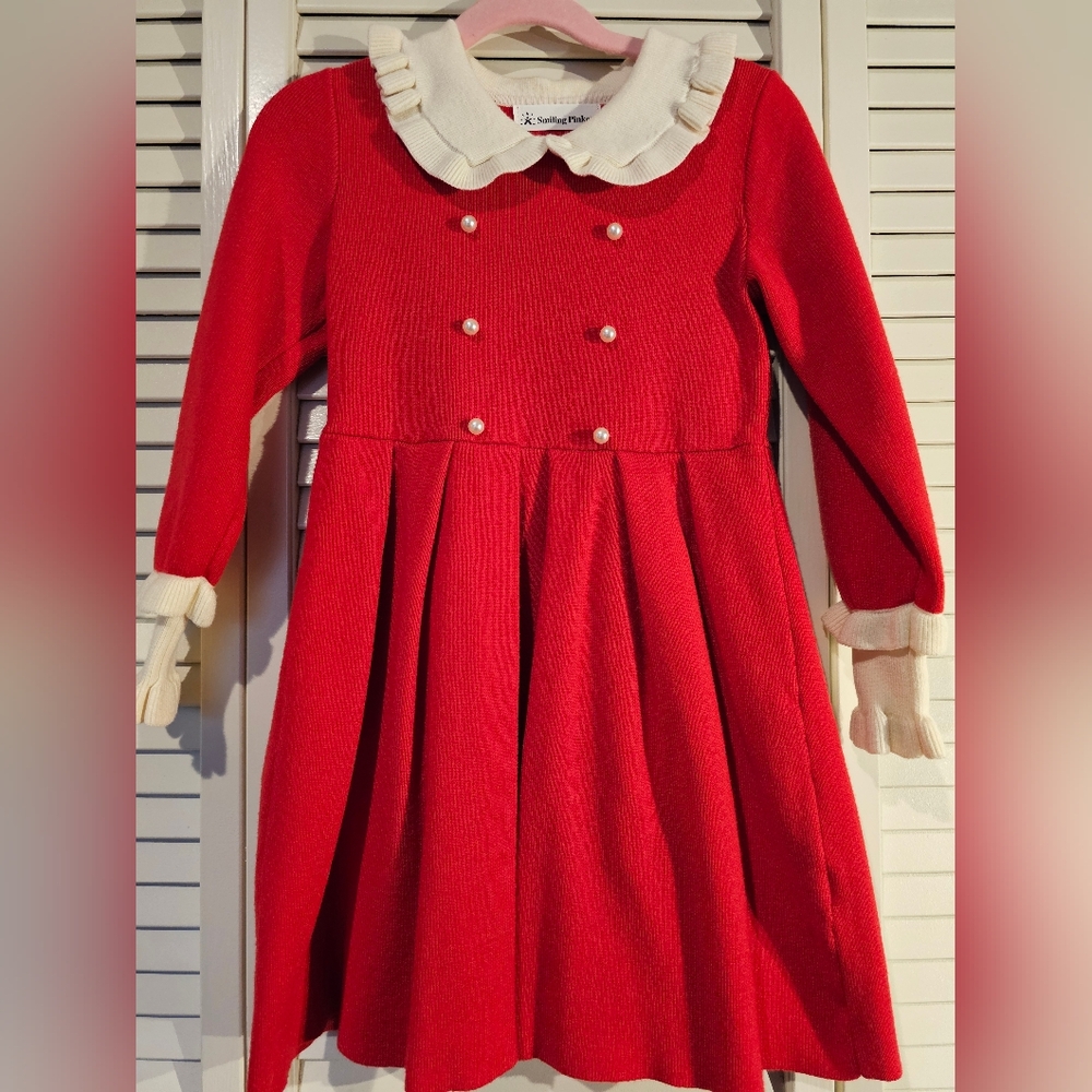 Girls Dresses Ruffle Peter Pan Collar Sweater Long Sleeve Knit Pleated Dress